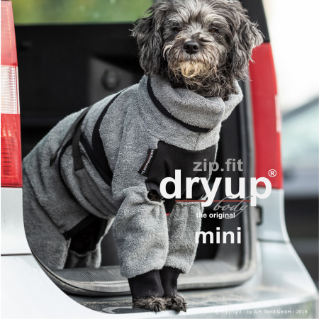 Hundebademantel mit Beinen Dryup Body Zip.Fit MINI grau 40cm