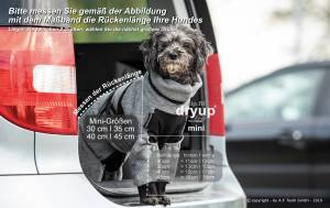 Hundebademantel mit Beinen Dryup Body Zip.Fit MINI grau 45cm